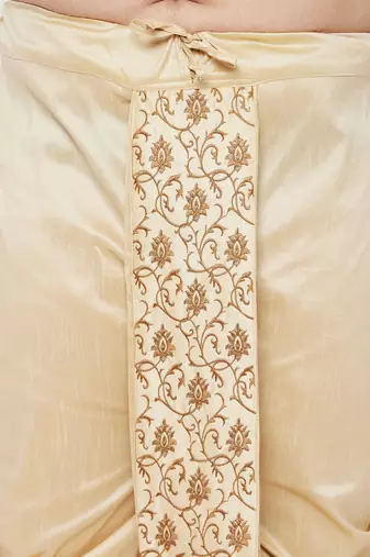 Men's frusia and gold viscose blend kurta and dhoti set