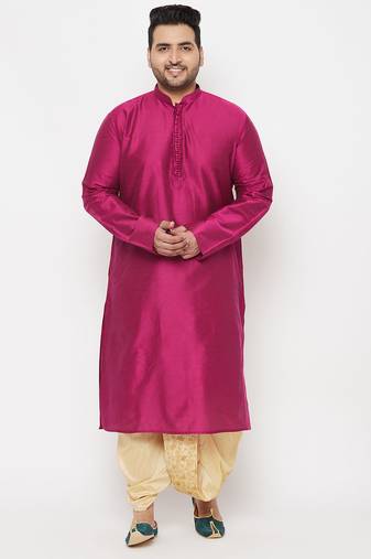 Men's frusia and gold viscose blend kurta and dhoti set