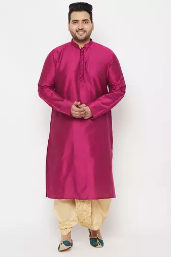Men's frusia and gold viscose blend kurta and dhoti set