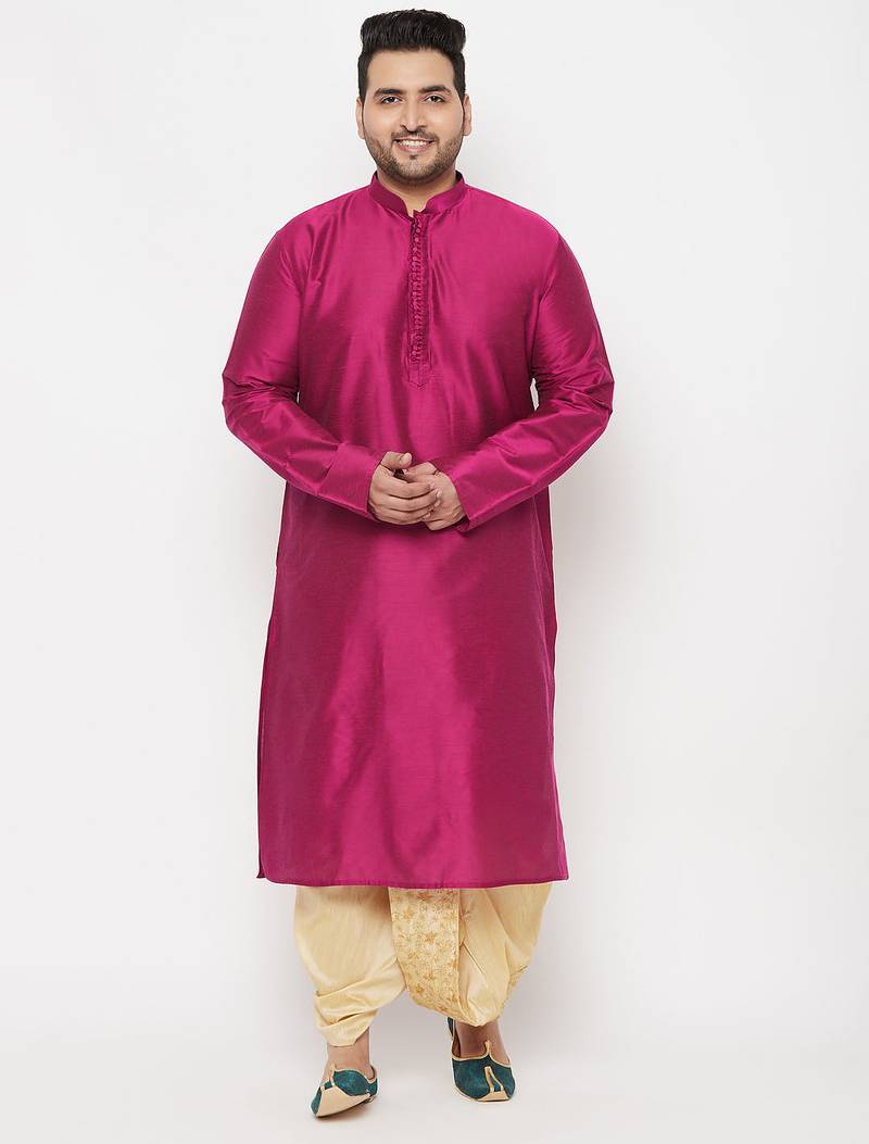 Men's frusia and gold viscose blend kurta and dhoti set