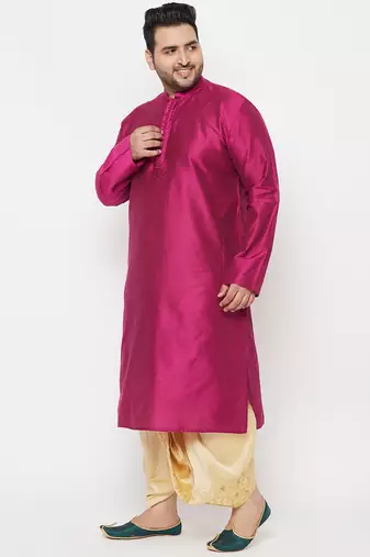 Men's frusia and gold viscose blend kurta and dhoti set