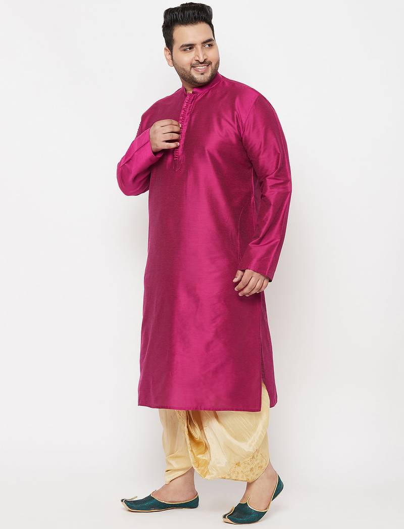 Men's frusia and gold viscose blend kurta and dhoti set