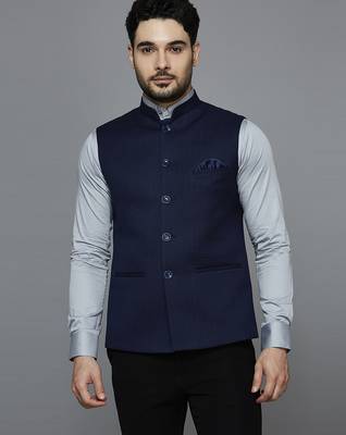 purplish blue nehru jacket with self design 1