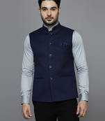 purplish blue nehru jacket with self design