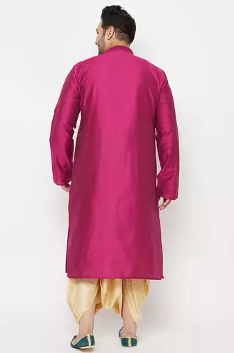 Men's frusia and gold viscose blend kurta and dhoti set