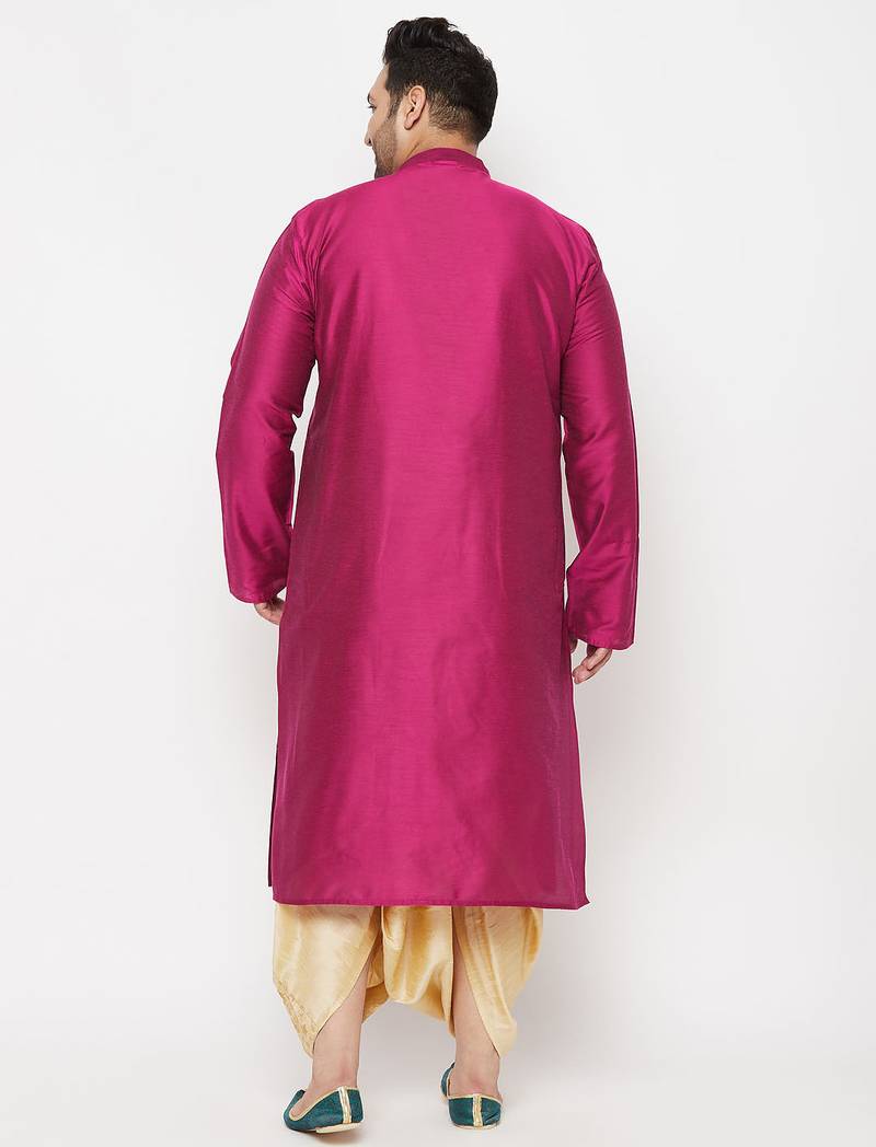 Men's frusia and gold viscose blend kurta and dhoti set