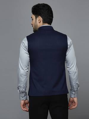 purplish blue nehru jacket with self design 3