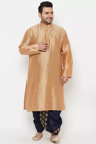 Men's rose gold and navy blue viscose blend kurta and dhoti set