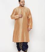 Men's rose gold and navy blue viscose blend kurta and dhoti set