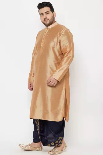 Men's rose gold and navy blue viscose blend kurta and dhoti set