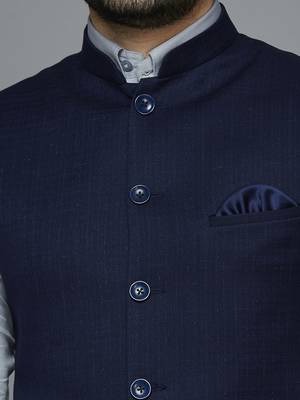 purplish blue nehru jacket with self design 4