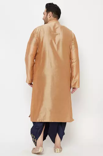 Men's rose gold and navy blue viscose blend kurta and dhoti set
