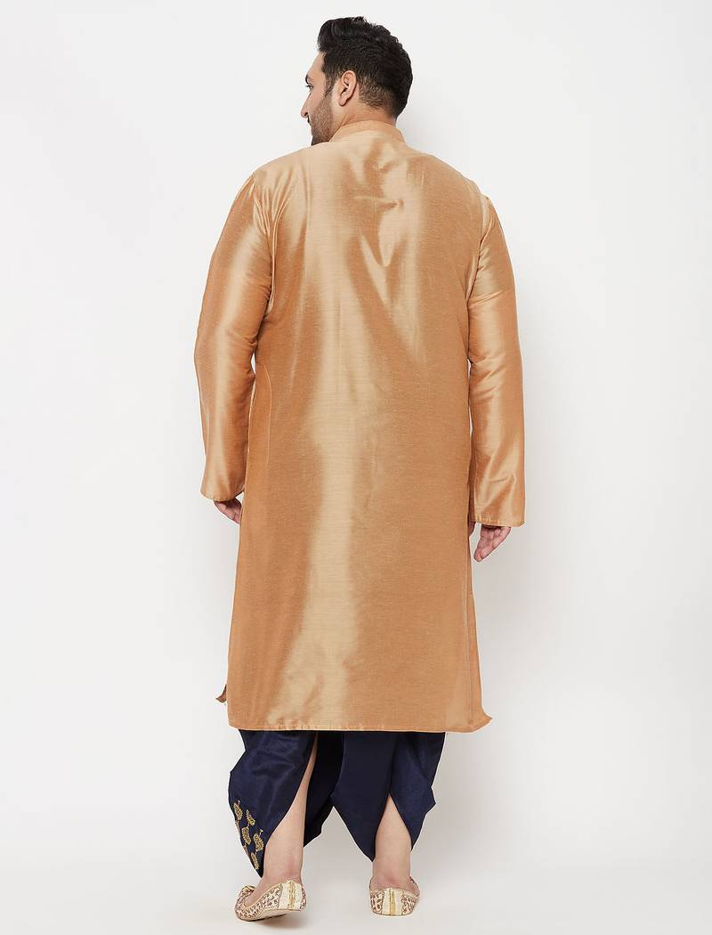 Men's rose gold and navy blue viscose blend kurta and dhoti set