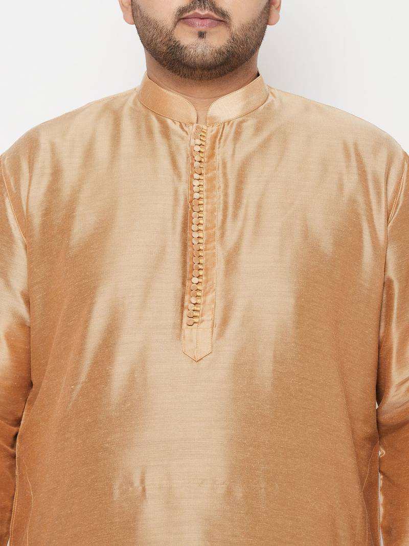 Men's rose gold and navy blue viscose blend kurta and dhoti set