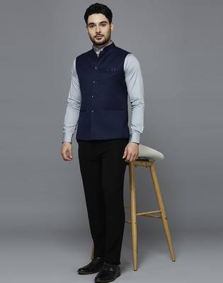 purplish blue nehru jacket with self design 5