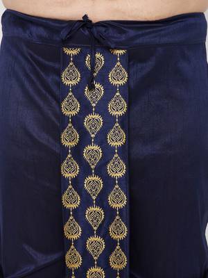 Men's rose gold and navy blue viscose blend kurta and dhoti set 5