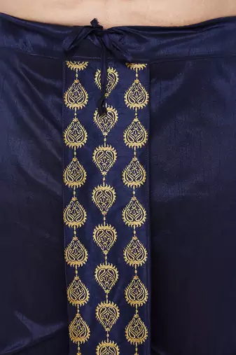 Men's rose gold and navy blue viscose blend kurta and dhoti set