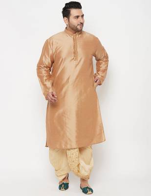 Men's rose gold and gold viscose blend kurta and dhoti set 1