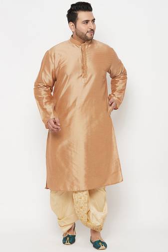 Men's rose gold and gold viscose blend kurta and dhoti set