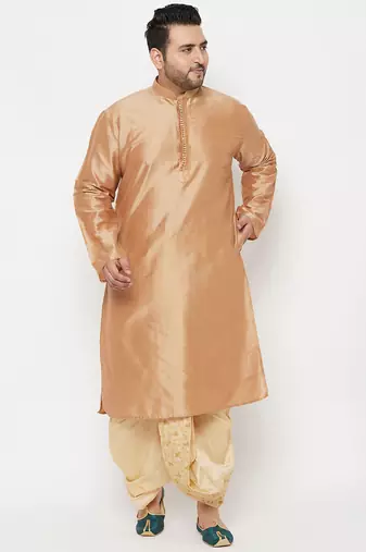 Men's rose gold and gold viscose blend kurta and dhoti set