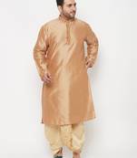 Men's rose gold and gold viscose blend kurta and dhoti set