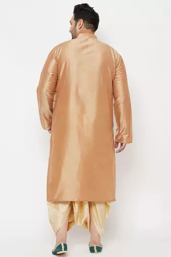 Men's rose gold and gold viscose blend kurta and dhoti set