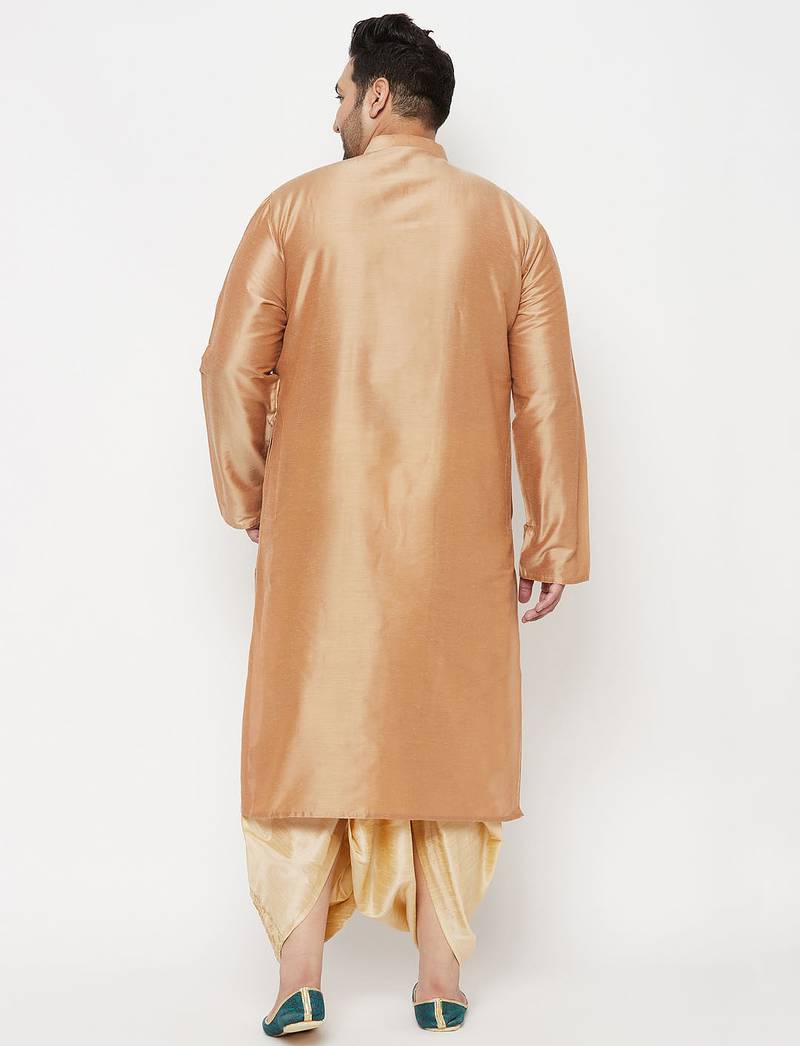 Men's rose gold and gold viscose blend kurta and dhoti set