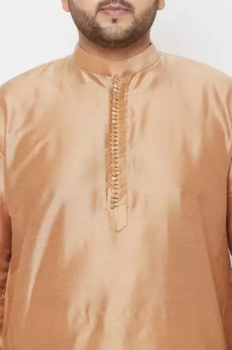 Men's rose gold and gold viscose blend kurta and dhoti set