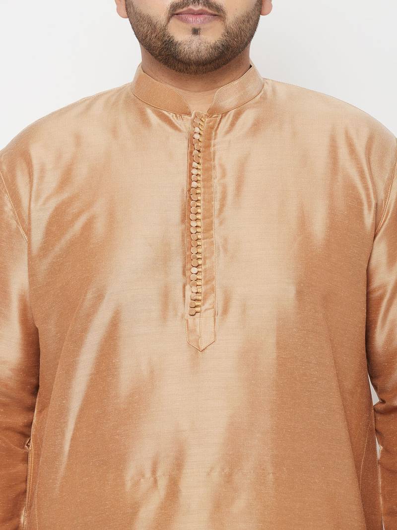 Men's rose gold and gold viscose blend kurta and dhoti set