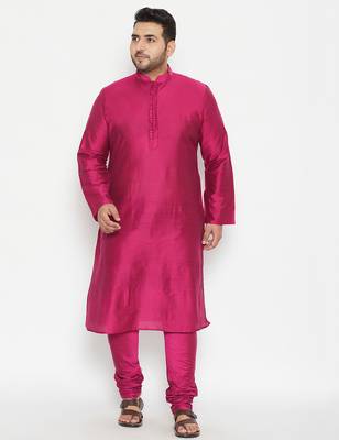 Men's fushia pink viscose blend kurta pyjama set 1
