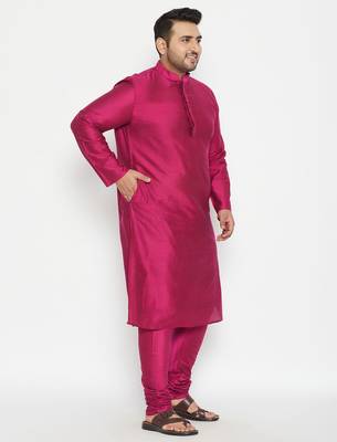 Men's fushia pink viscose blend kurta pyjama set 2