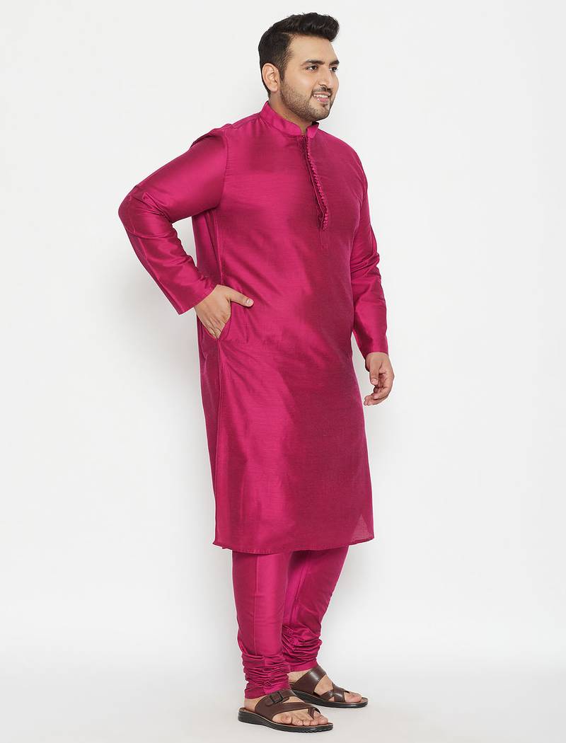 Men's fushia pink viscose blend kurta pyjama set
