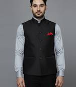 black dual panel jacquard nehru jacket