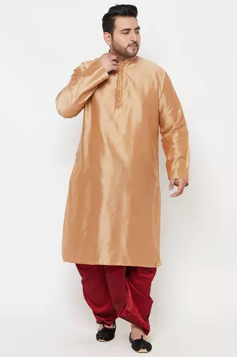 Men's rose gold and maroon viscose blend kurta and dhoti set