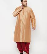 Men's rose gold and maroon viscose blend kurta and dhoti set