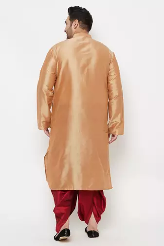 Men's rose gold and maroon viscose blend kurta and dhoti set