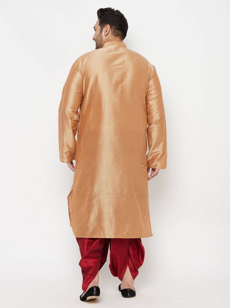 Men's rose gold and maroon viscose blend kurta and dhoti set