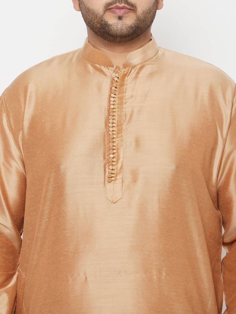 Men's rose gold and maroon viscose blend kurta and dhoti set