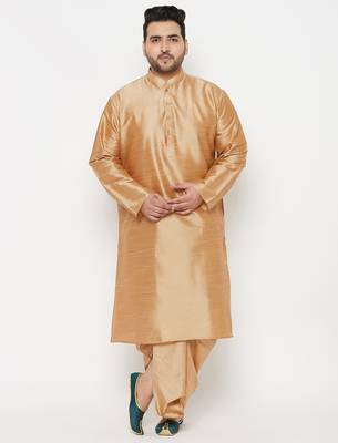 Men's rose gold silk blend kurta and dhoti set 1