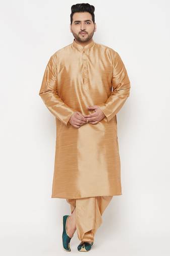 Men's rose gold silk blend kurta and dhoti set