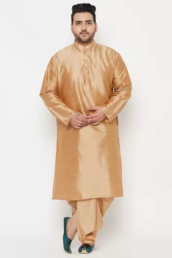 Men's rose gold silk blend kurta and dhoti set