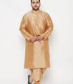 Men's rose gold silk blend kurta and dhoti set
