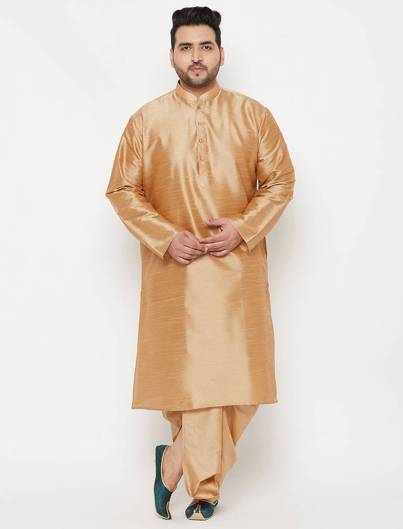 Men's rose gold silk blend kurta and dhoti set