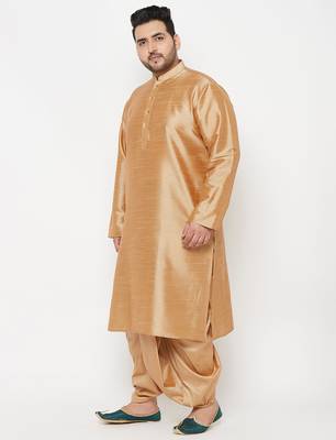Men's rose gold silk blend kurta and dhoti set 2