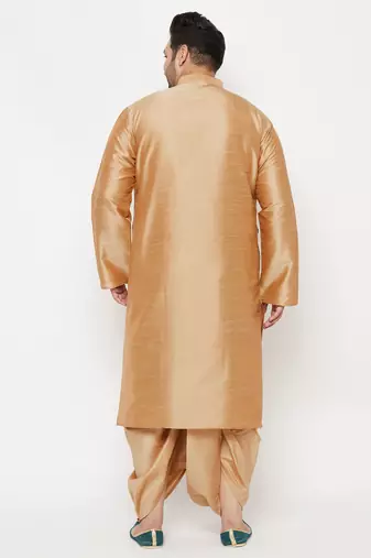 Men's rose gold silk blend kurta and dhoti set