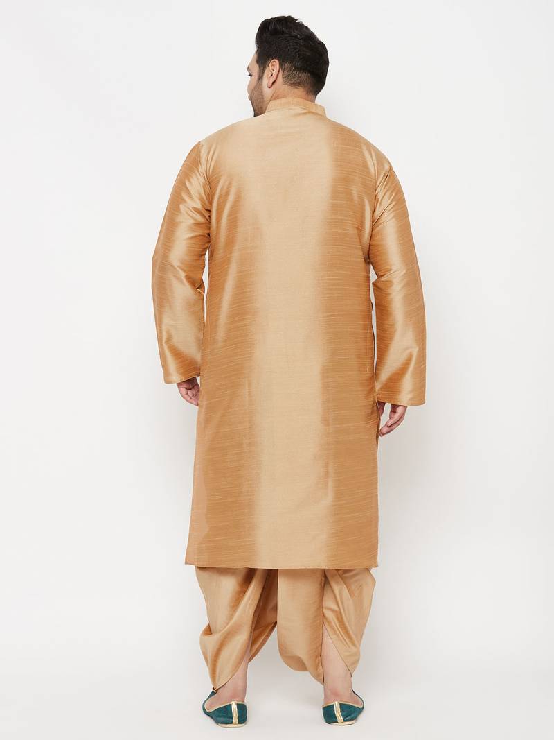 Men's rose gold silk blend kurta and dhoti set