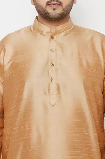 Men's rose gold silk blend kurta and dhoti set