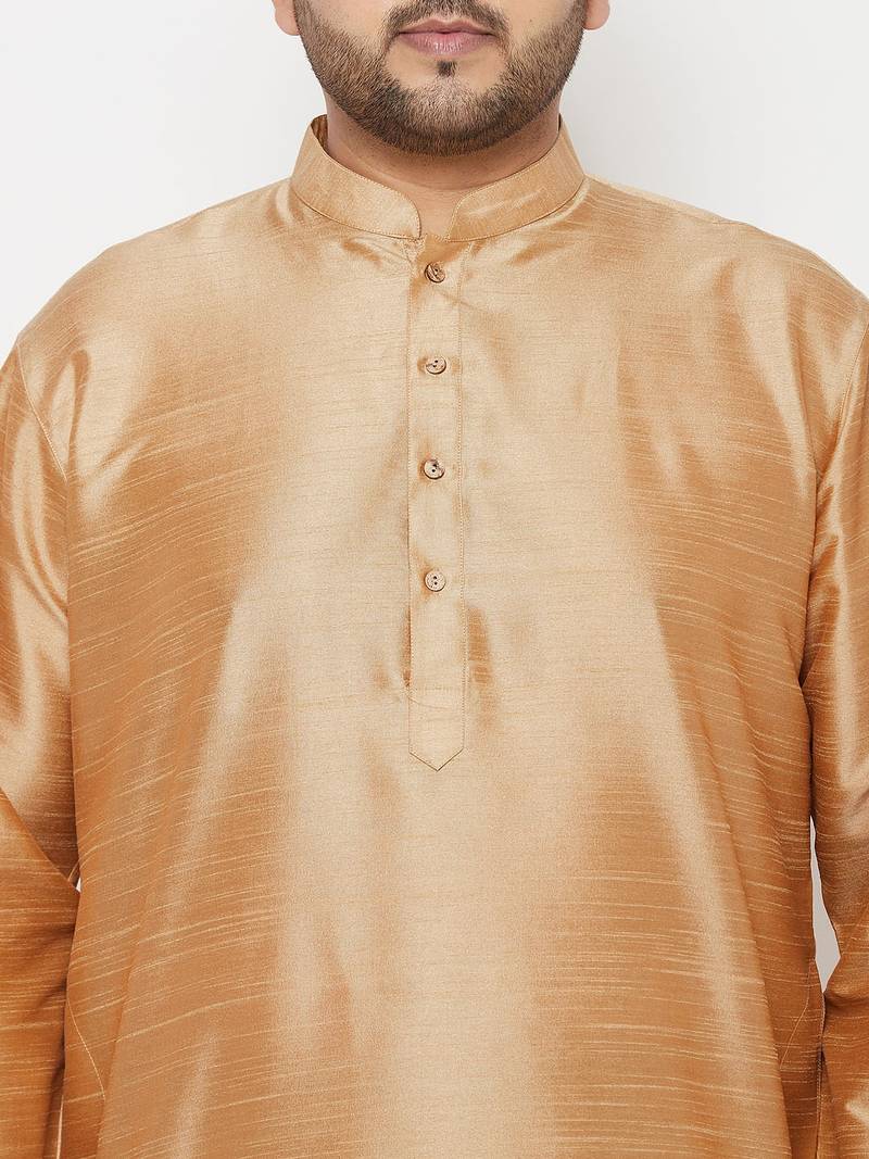 Men's rose gold silk blend kurta and dhoti set