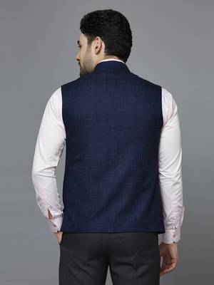 navy blue nehru jacket with multi-tone self design 3