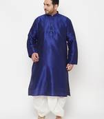 Men's blue and white silk blend kurta and dhoti set